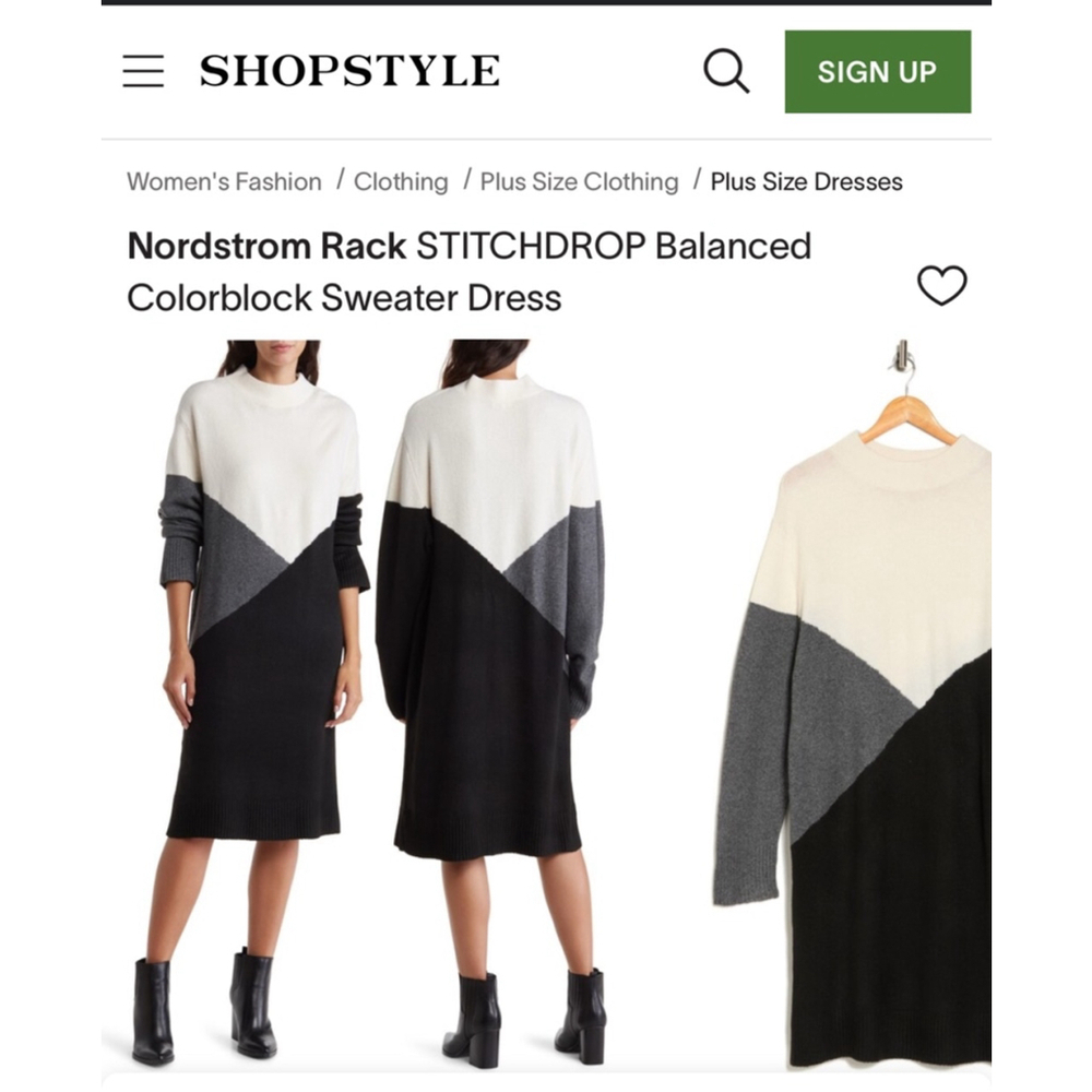 Women's Stitchdrop Colorblock Sweater Dress, L, Black & Beige